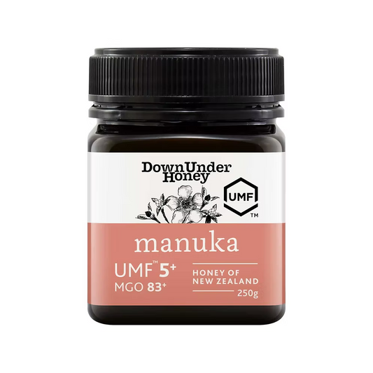 WellNest Mānuka Honey UMF™ 5+ jar featuring a label with flavor options like Original, Hemp, Ginger, Lemon, and Blueberry.