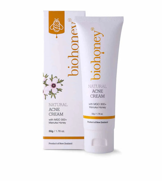 WellNest Natural Acne Cream box and tube, soothing skincare product for acne-prone skin with natural ingredients.