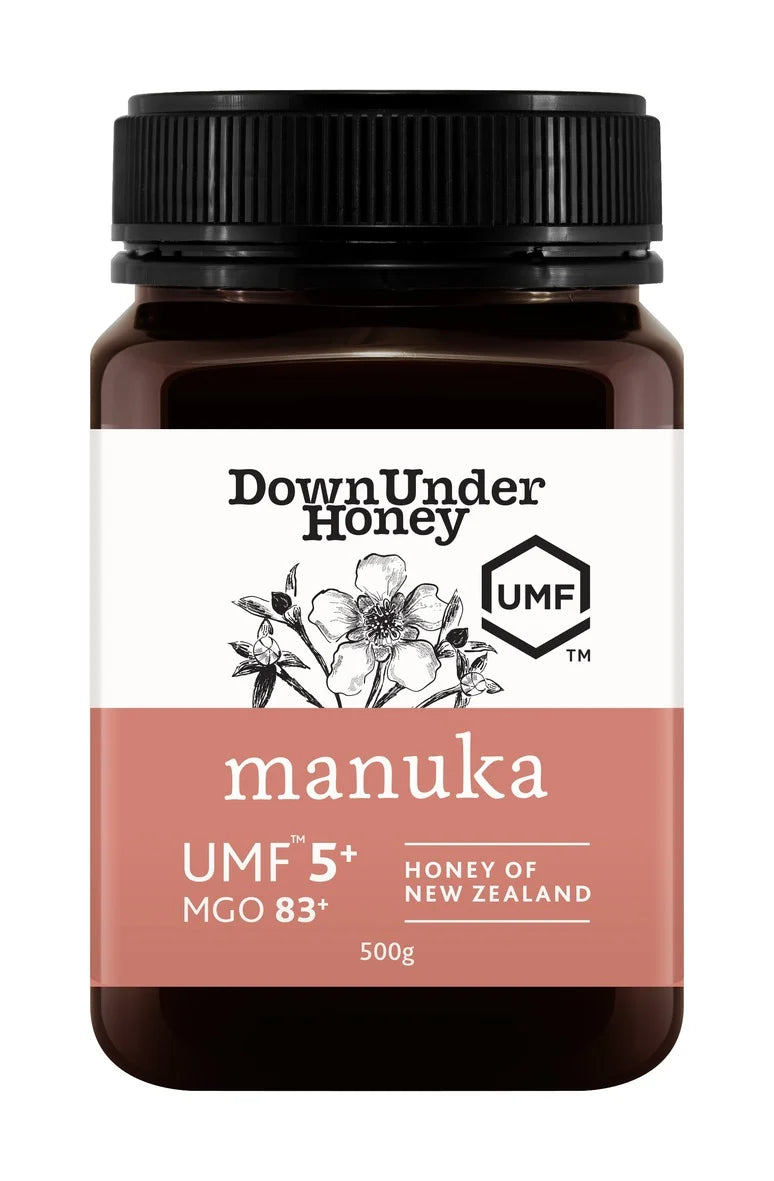 WellNest Mānuka Honey UMF™ 5+ 500g jar, showcasing the original flavor with a golden honey appearance.