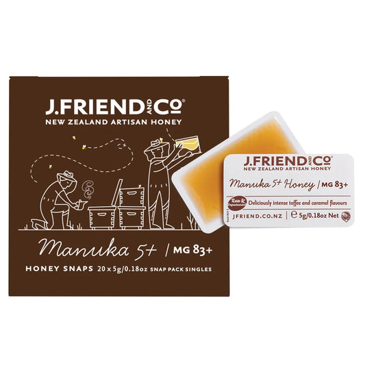 Manuka honey snap packs by WellNest, 20-pack of natural honey treats in clear packaging, perfect for snacking and on-the-go.