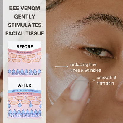 WellNest Bee Venom Mask 50g skincare product showing the jar and skincare layers in a natural setting