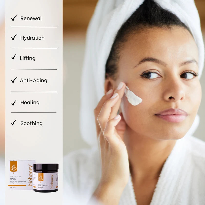 WellNest Bee Venom Mask 50g skincare product with natural ingredients and soothing texture, designed for rejuvenating skin.