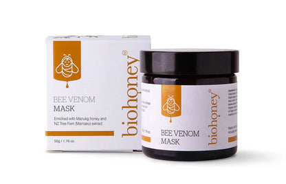 WellNest Bee Venom Mask 50g jar and box, skincare product with a sleek design and natural ingredients for facial rejuvenation.