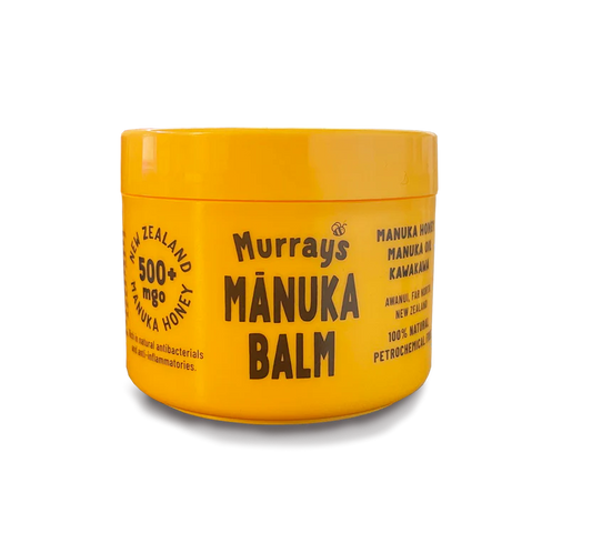 Murray's Mānuka Balm in a 75ml glass jar, WellNest skincare product with a white lid and label showing natural ingredients.
