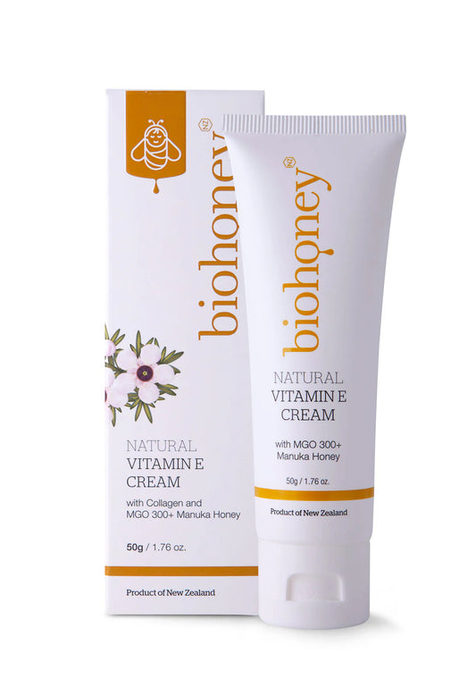 WellNest Natural Vitamin-E Cream with Collagen in box and tube, skincare product for skin hydration and anti-aging benefits.